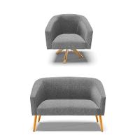 Kit 1 Namoradeira E 1 Poltrona Base Madeira A26 Grafite - 1