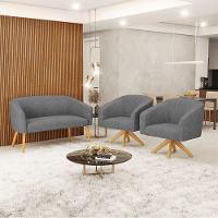 Kit 1 Namoradeira E 1 Poltrona Base Madeira A26 Grafite - 8