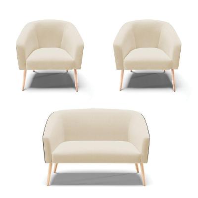 Kit 1 Namoradeira E 2 Poltronas Preto Com Linho Areia A27