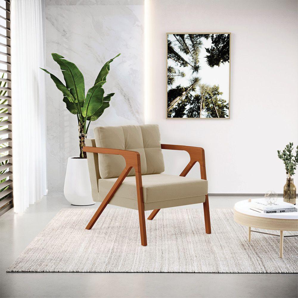 Kit 02 Poltronas Suede Marrom Rato Base De Madeira Castanho - 8