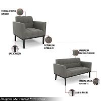 Conjunto Poltrona E Namoradeira Decorativa Pés Fixo Em Madeira Preto Suede Grafite - 6