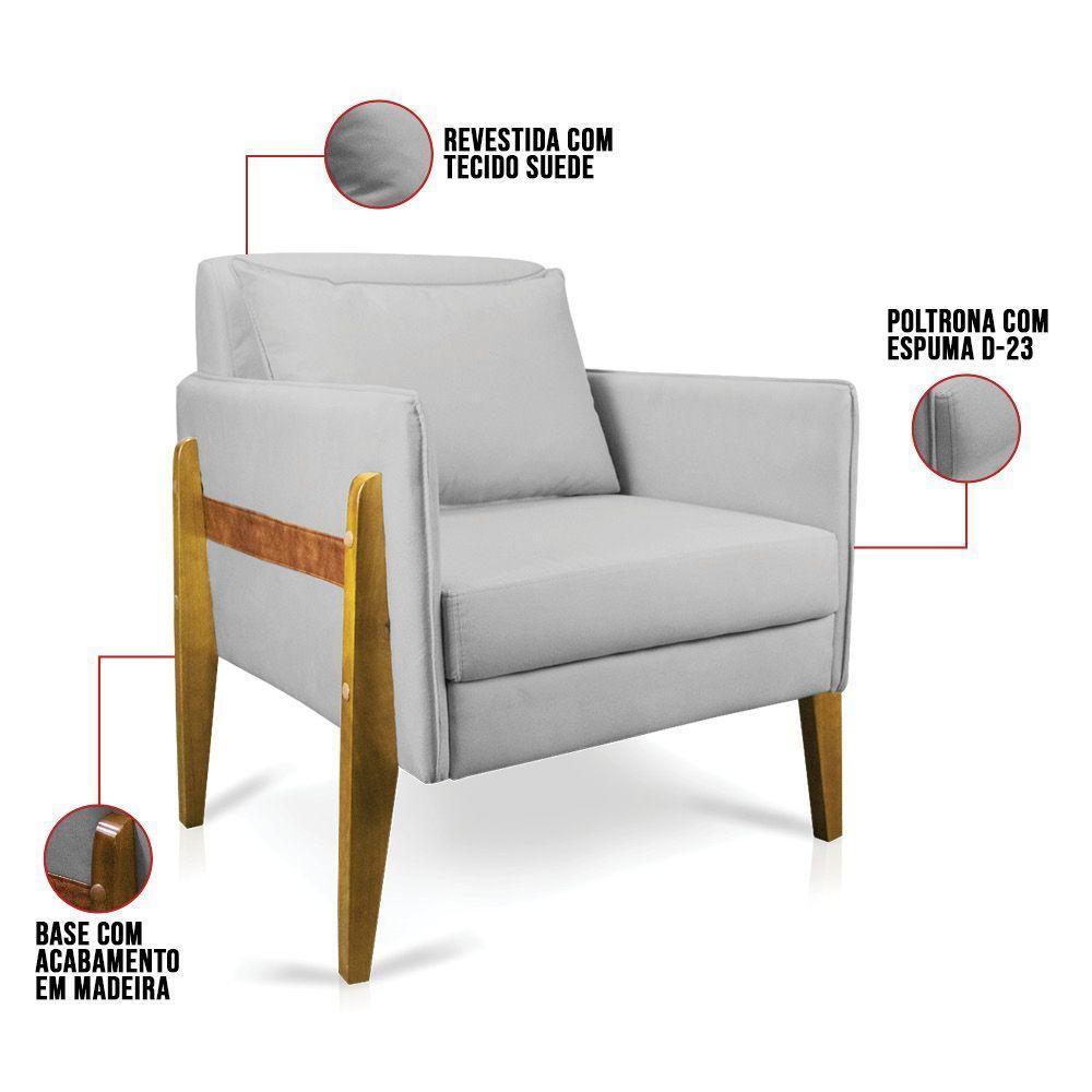 Kit 02 Poltronas Lana Suede Base De Madeira - D'Rossi Cinza - 5