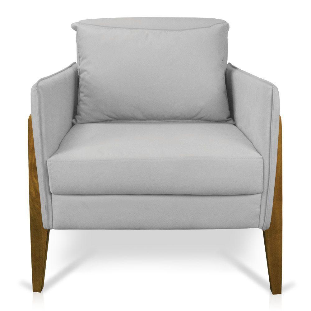 Kit 02 Poltronas Lana Suede Base De Madeira - D'Rossi Cinza - 7