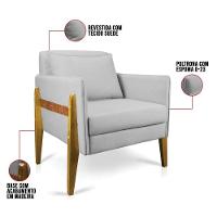 Kit 02 Poltronas Lana Suede Base De Madeira - D'Rossi Cinza - 5