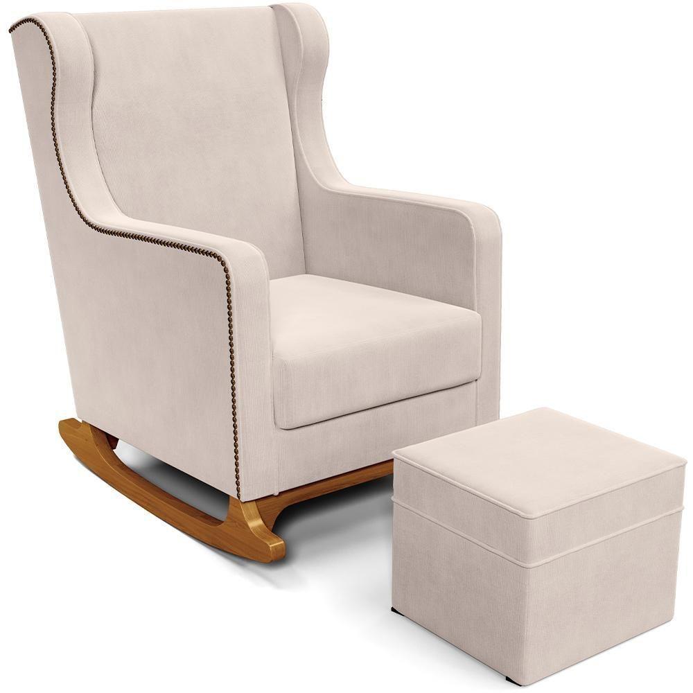 Poltrona De Amamentação Com Balanço E Puff Mavie L02 Suede Bege - Lyam Decor - 1
