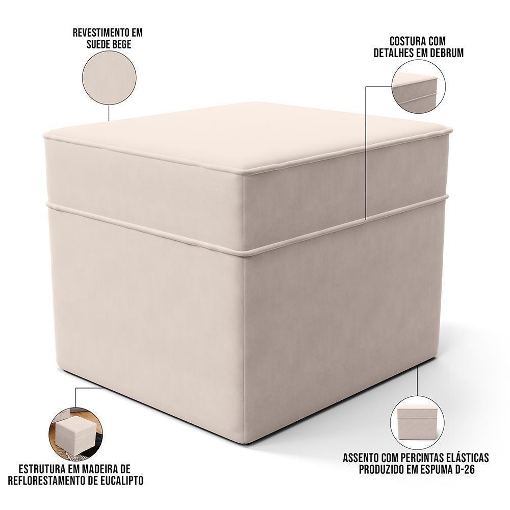 Poltrona De Amamentação Com Balanço E Puff Mavie L02 Suede Bege - Lyam Decor - 5