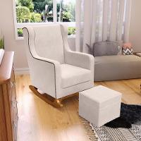 Poltrona De Amamentação Com Balanço E Puff Mavie L02 Suede Bege - Lyam Decor - 9