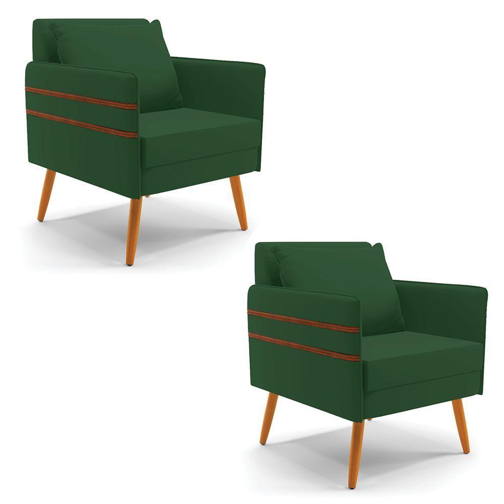 Kit 01 Namoradeira 02 Lugares E 02 Poltronas Mari Veludo Verde Pés Palito Castanho - D'rossi - 6