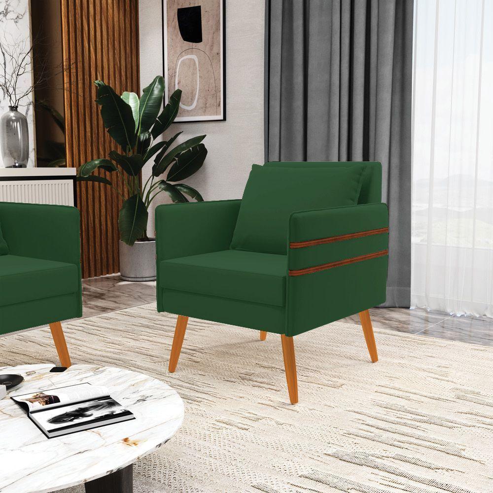 Kit 01 Namoradeira 02 Lugares E 02 Poltronas Mari Veludo Verde Pés Palito Castanho - D'rossi - 7