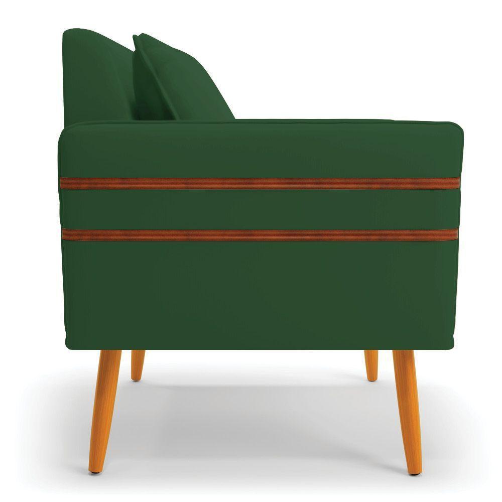 Kit 01 Namoradeira 02 Lugares E 02 Poltronas Mari Veludo Verde Pés Palito Castanho - D'rossi - 9