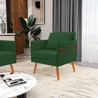 Kit 01 Namoradeira 02 Lugares E 02 Poltronas Mari Veludo Verde Pés Palito Castanho - D'rossi - 7