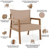 Kit 02 Poltronas Decorativa Para Sala De Estar Alícia B04 Linho Bege Escuro - 6