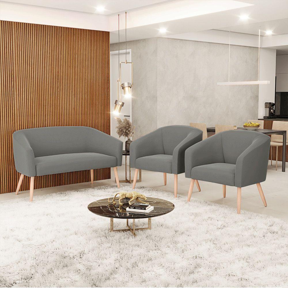 Kit Namoradeira 2 Lugares E 2 Poltronas Grafite Pés Palito - 8