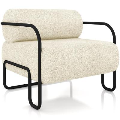 Poltrona Decorativa Moscou K01 Pés Industriais Tecido Bouclé Creme Lyam Decor