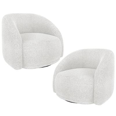 Kit 02 Poltronas Decorativa Giratória Angelina M03 Bouclé Branco Lyam Decor