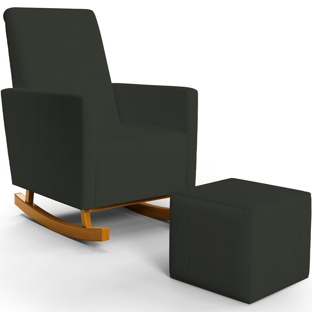 Poltrona De Amamentação Com Balanço E Puff Ravena W01 Linho Verde Musgo - Lyam Decor - 1