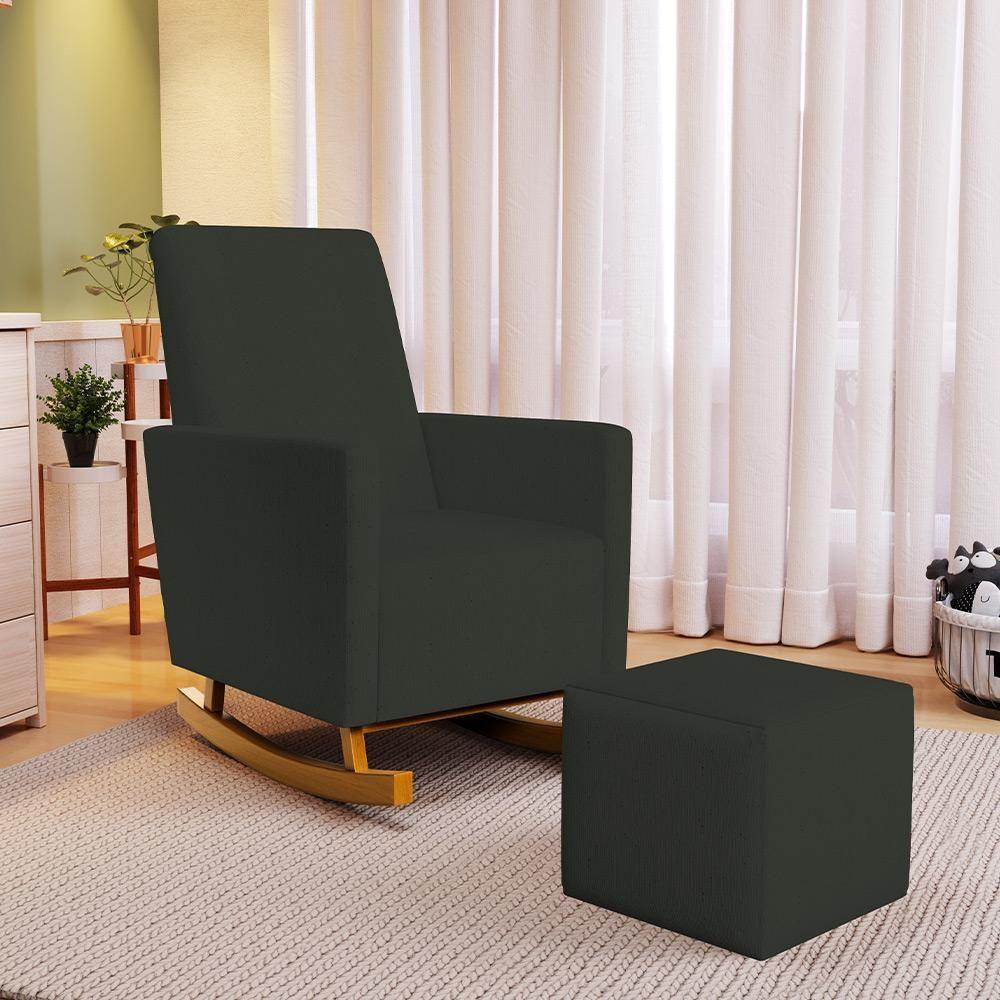 Poltrona De Amamentação Com Balanço E Puff Ravena W01 Linho Verde Musgo - Lyam Decor - 9