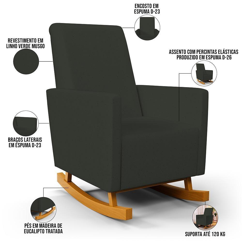 Poltrona De Amamentação Com Balanço E Puff Ravena W01 Linho Verde Musgo - Lyam Decor - 10