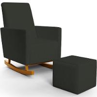 Poltrona De Amamentação Com Balanço E Puff Ravena W01 Linho Verde Musgo - Lyam Decor - 1