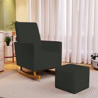 Poltrona De Amamentação Com Balanço E Puff Ravena W01 Linho Verde Musgo - Lyam Decor - 9