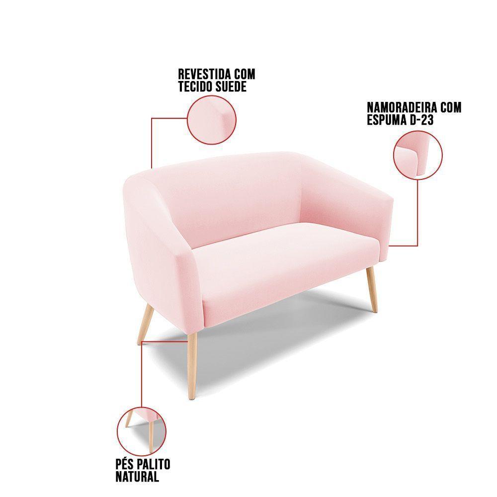 Kit 01 Namoradeira 02 Lugares E 01 Poltrona Suede Rosa Bebê - 5
