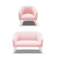 Kit 01 Namoradeira 02 Lugares E 01 Poltrona Suede Rosa Bebê - 1