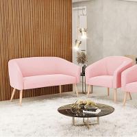 Kit 01 Namoradeira 02 Lugares E 01 Poltrona Suede Rosa Bebê - 8