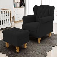 Poltrona De Amamentação Yara P02 Com Puff Paris Luis Xv L02 Bouclê Preto - Lyam Decor - 8