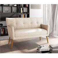 Kit 01 Namoradeira 02 Lugares E 01 Poltrona Anitta Linho Pés Palito Castanho Cor A27 Areia - 8