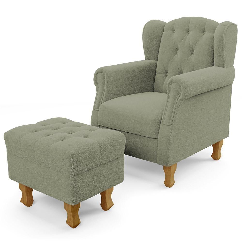 Poltrona De Amamentação Yara P02 Com Puff Paris Luis Xv L02 Bouclê Oliva - Lyam Decor - 1