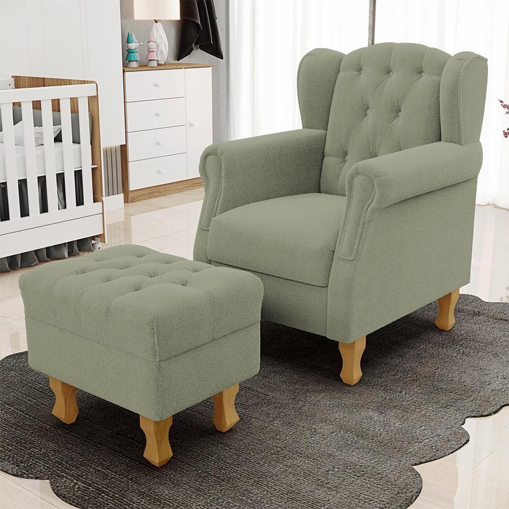 Poltrona De Amamentação Yara P02 Com Puff Paris Luis Xv L02 Bouclê Oliva - Lyam Decor - 8