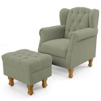 Poltrona De Amamentação Yara P02 Com Puff Paris Luis Xv L02 Bouclê Oliva - Lyam Decor - 1