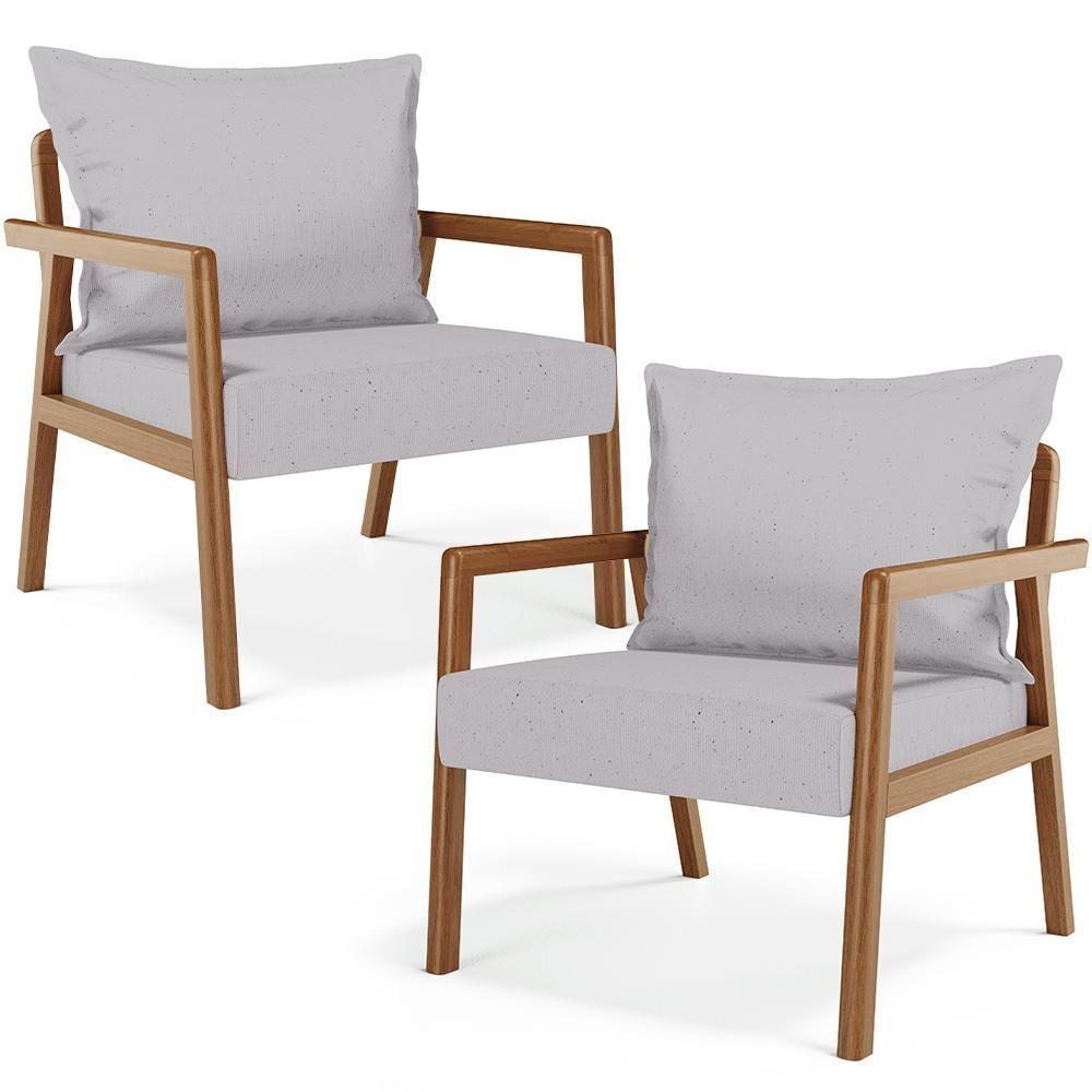 Kit 02 Poltronas Decorativa Para Sala De Estar Alícia B04 Linho Cinza - 1