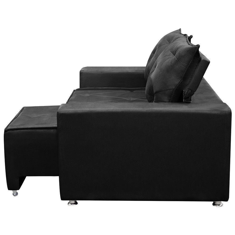 Sofá 2 Lugares Retrátil Bariloche Veludo Shop Das Cabeceira Preto - 3