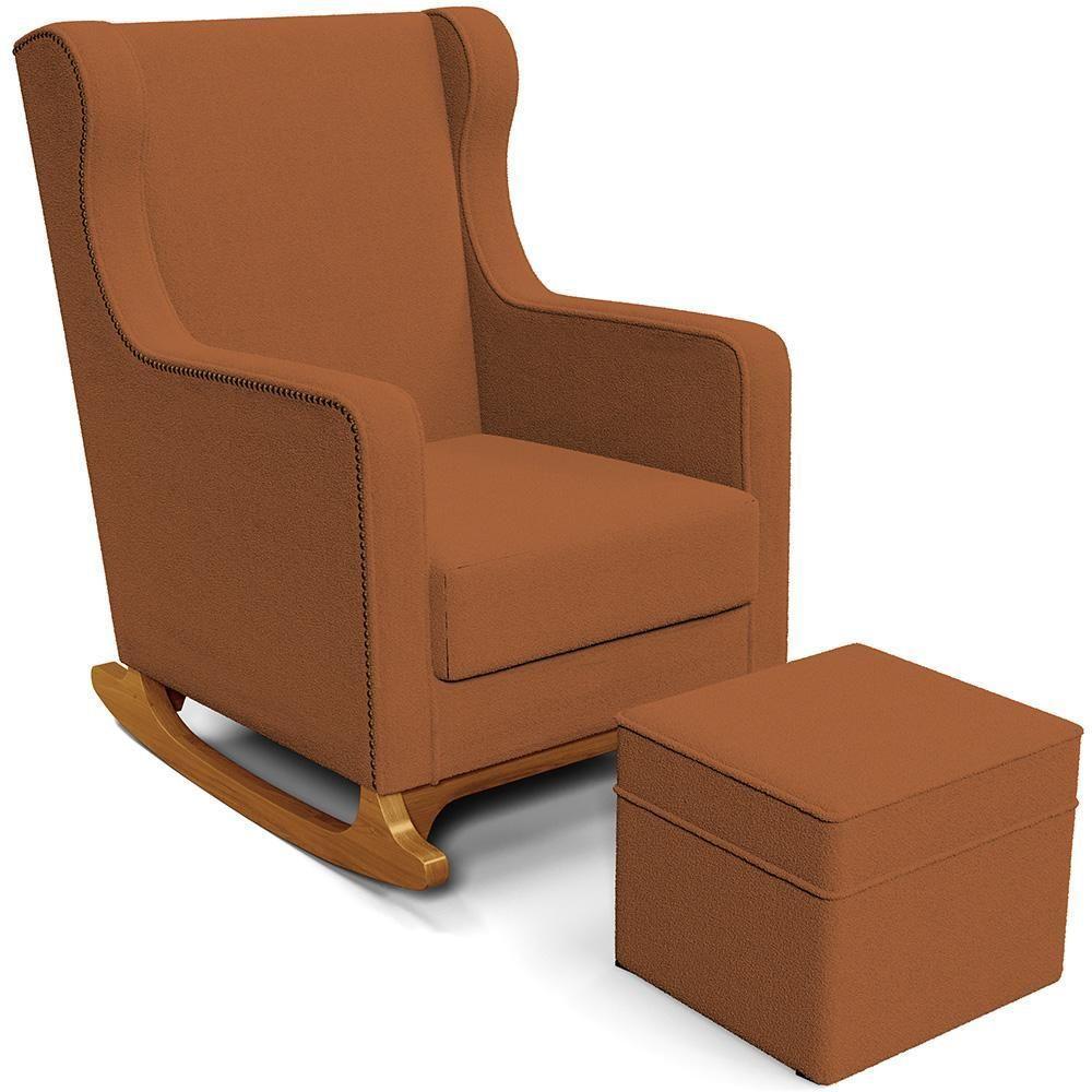 Poltrona De Amamentação Com Balanço E Puff Mavie L02 Bouclê Terracota - Lyam Decor - 1