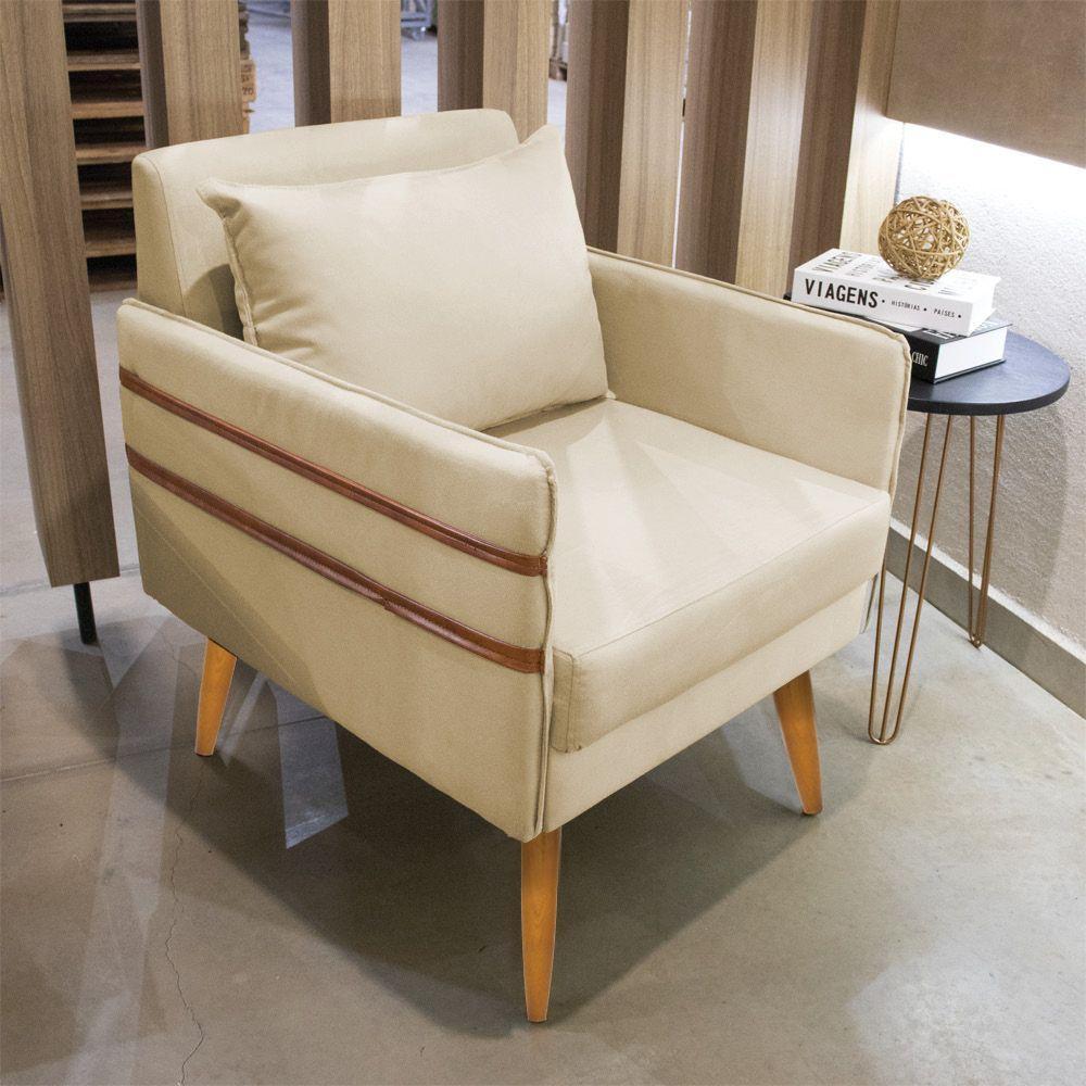 Poltrona Mari Suede Pés Palito Castanho - D'Rossi Bege - 8