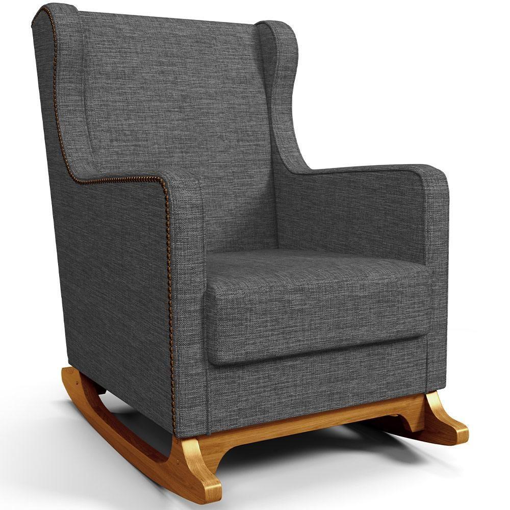 Poltrona De Amamentação Com Balanço Mavie L02 Linho Cinza Escuro - Lyam Decor - 1