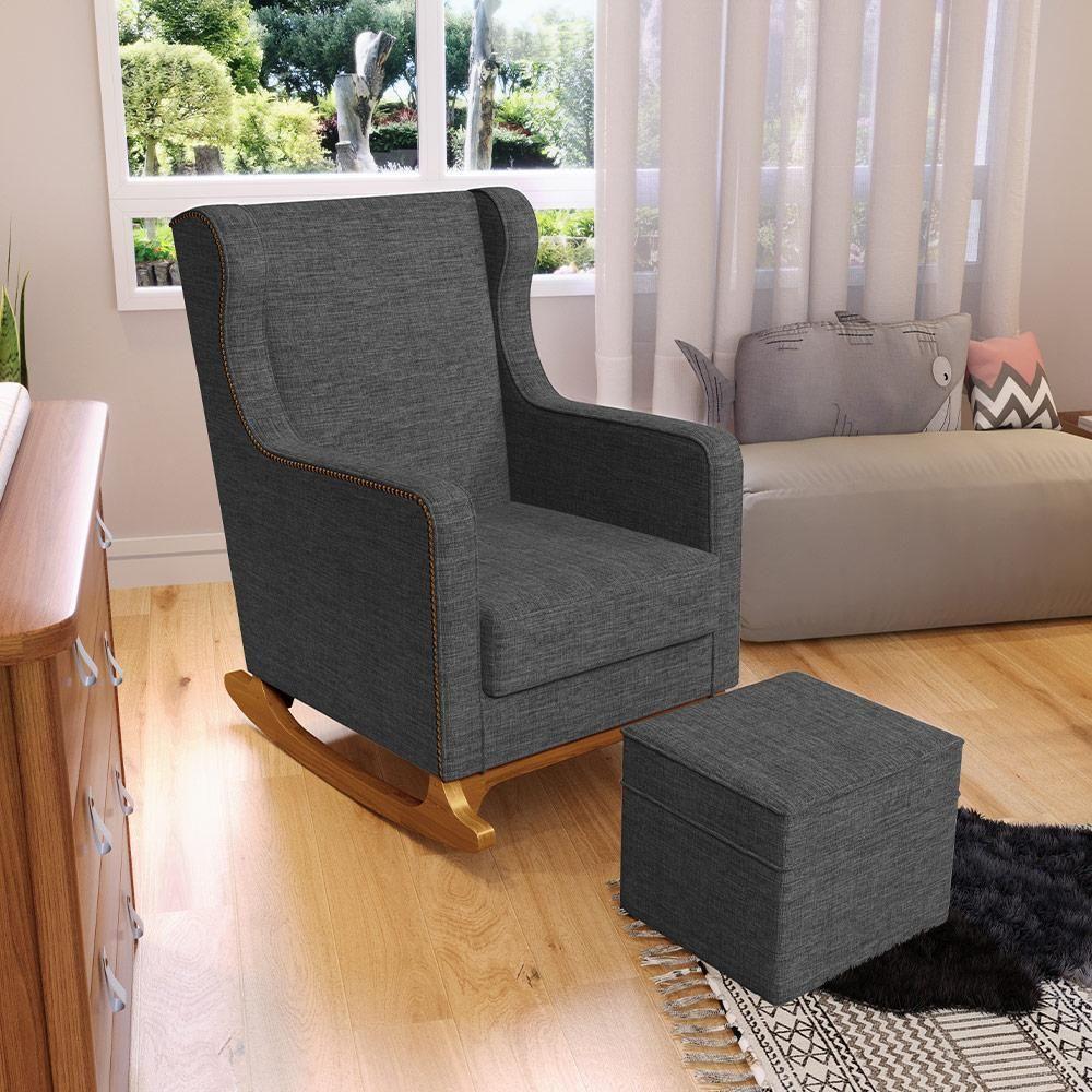 Poltrona De Amamentação Com Balanço Mavie L02 Linho Cinza Escuro - Lyam Decor - 5