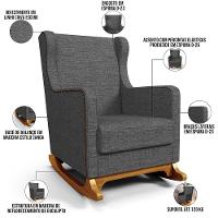 Poltrona De Amamentação Com Balanço Mavie L02 Linho Cinza Escuro - Lyam Decor - 7