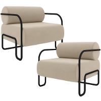 Kit 02 Poltronas Decorativa Pés Industrial Moscou K01 Veludo Bege - Lyam Decor - 1