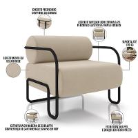 Kit 02 Poltronas Decorativa Pés Industrial Moscou K01 Veludo Bege - Lyam Decor - 7