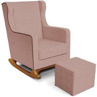 Poltrona De Amamentação Com Balanço E Puff Mavie L02 Linho Rosê - Lyam Decor - 1