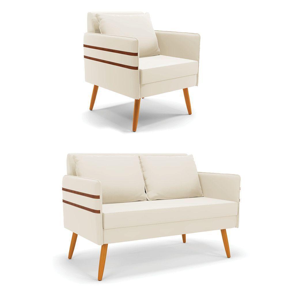 Kit 01 Namoradeira 02 Lugares E 01 Poltrona Bege Castanho - 1