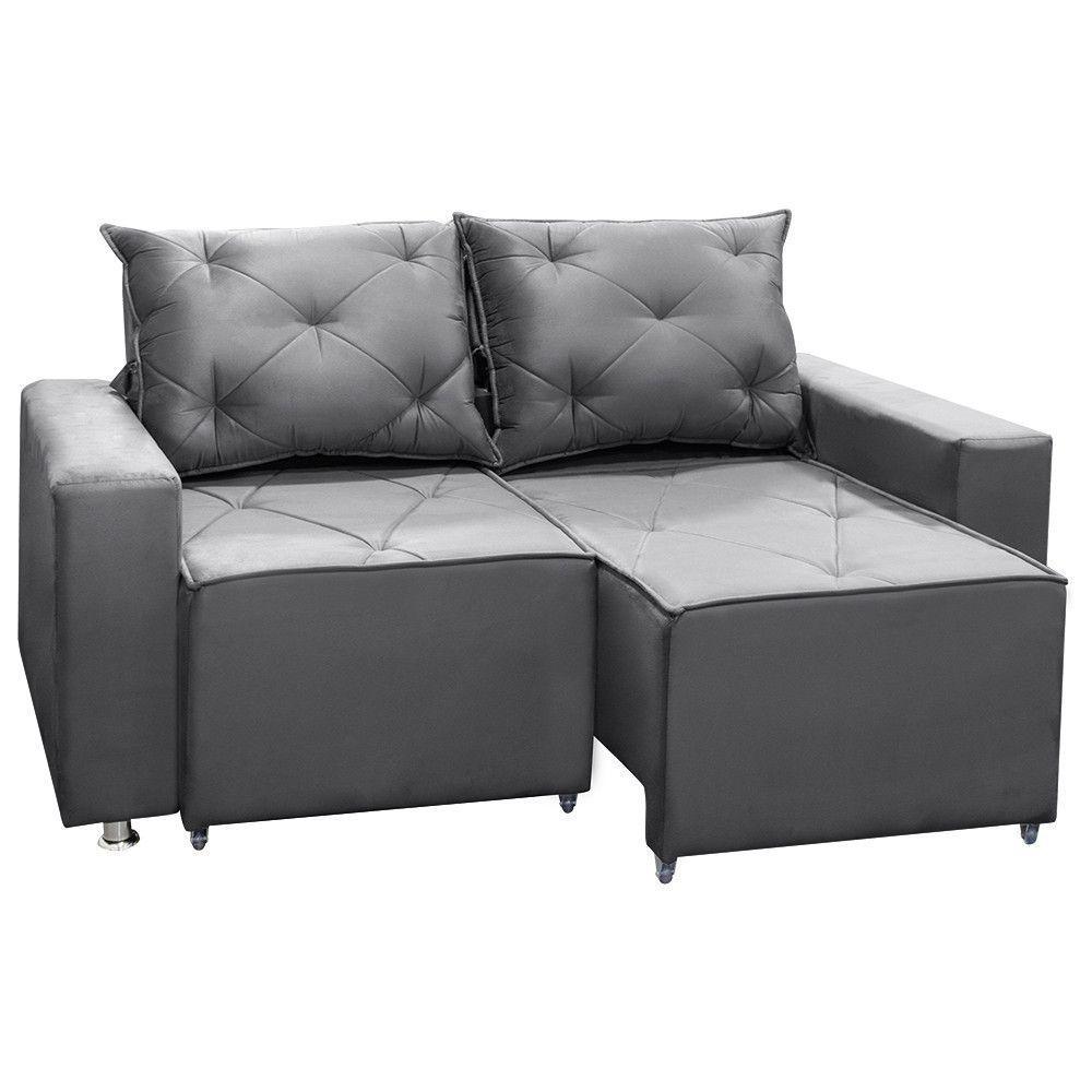 Sofá 2 Lugares Retrátil Bariloche Veludo Shop Das Cabeceira Chumbo - 2