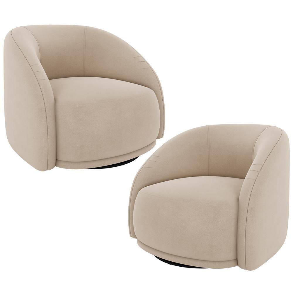 Kit 02 Poltronas Decorativa Giratória Angelina M03 Veludo Bege - 1