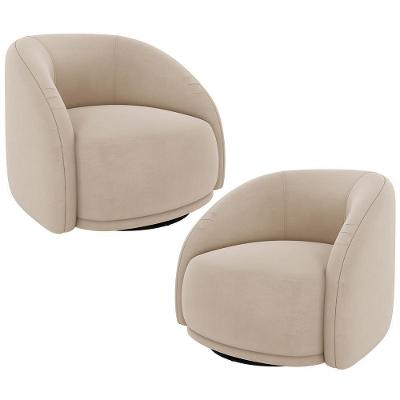 Kit 02 Poltronas Decorativa Giratória Angelina M03 Suede Bege Lyam Decor