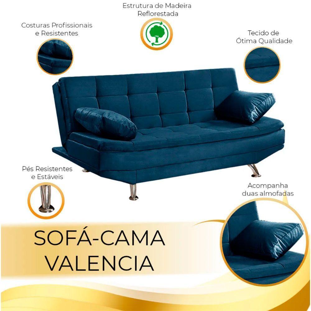 Sofá Cama Valencia 3 Lugares Reclinável Azul Speciale Home Azul - 4