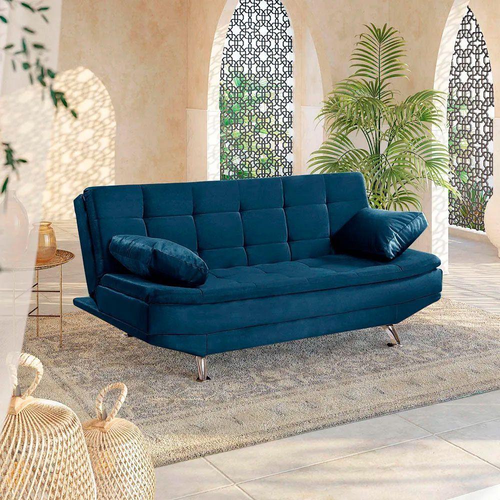 Sofá Cama Valencia 3 Lugares Reclinável Azul Speciale Home Azul - 6