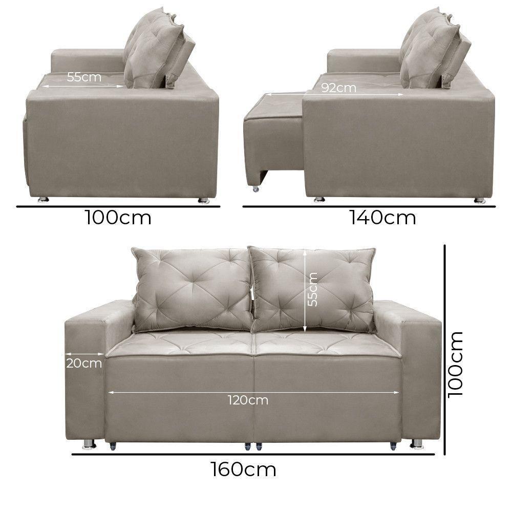 Sofá 2 Lugares Retrátil Bariloche Veludo Shop Das Cabeceira Marfim - 4