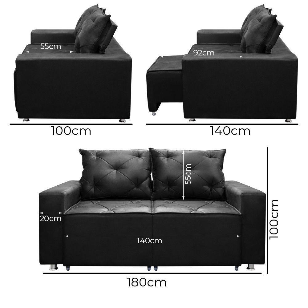 Sofá 2 Lugares Retrátil Bariloche Veludo Shop Das Cabeceira Preto - 4
